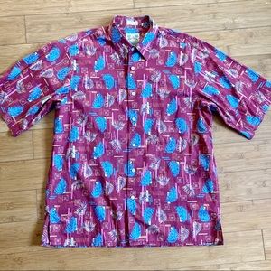 Medium REYN SPOONER Mens Aloha Hawaiian Camp Shirt Regency Cotton Lawn leaves